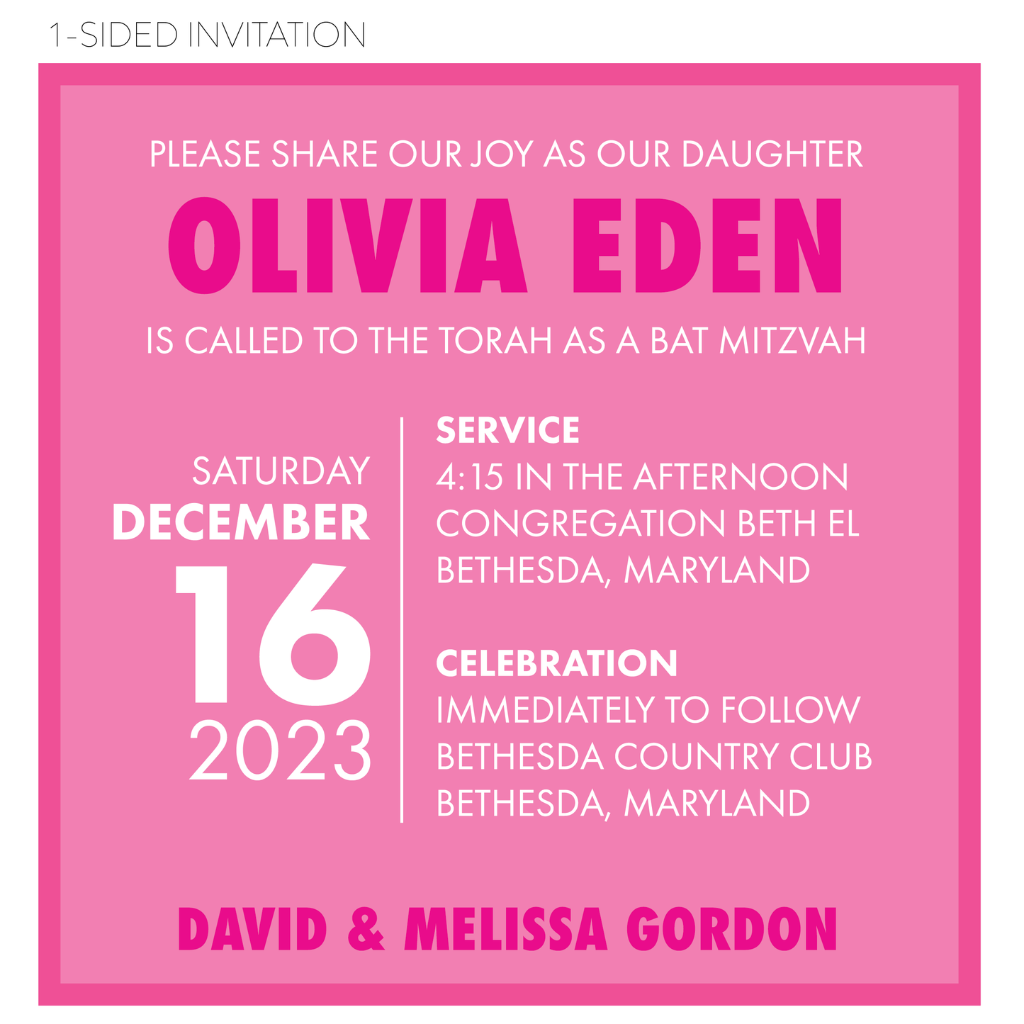 1-SIDED DIGITAL INVITATION/SAVE THE DATE